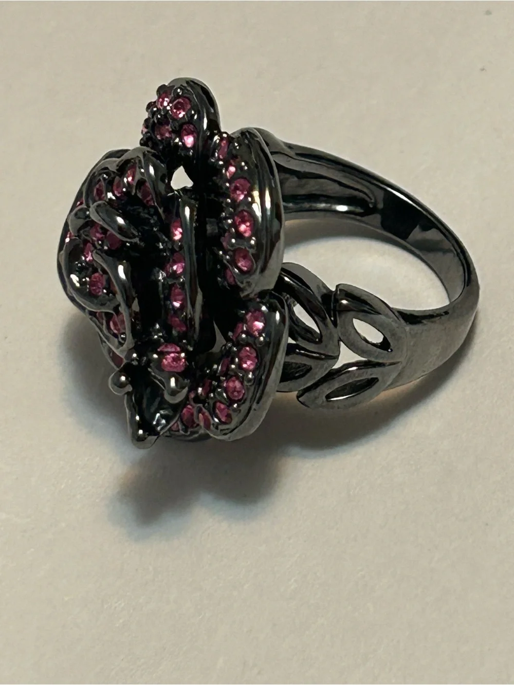 Park Lane Pink Crystal Floral Cocktail Ring With Miniature Corner Butterfly